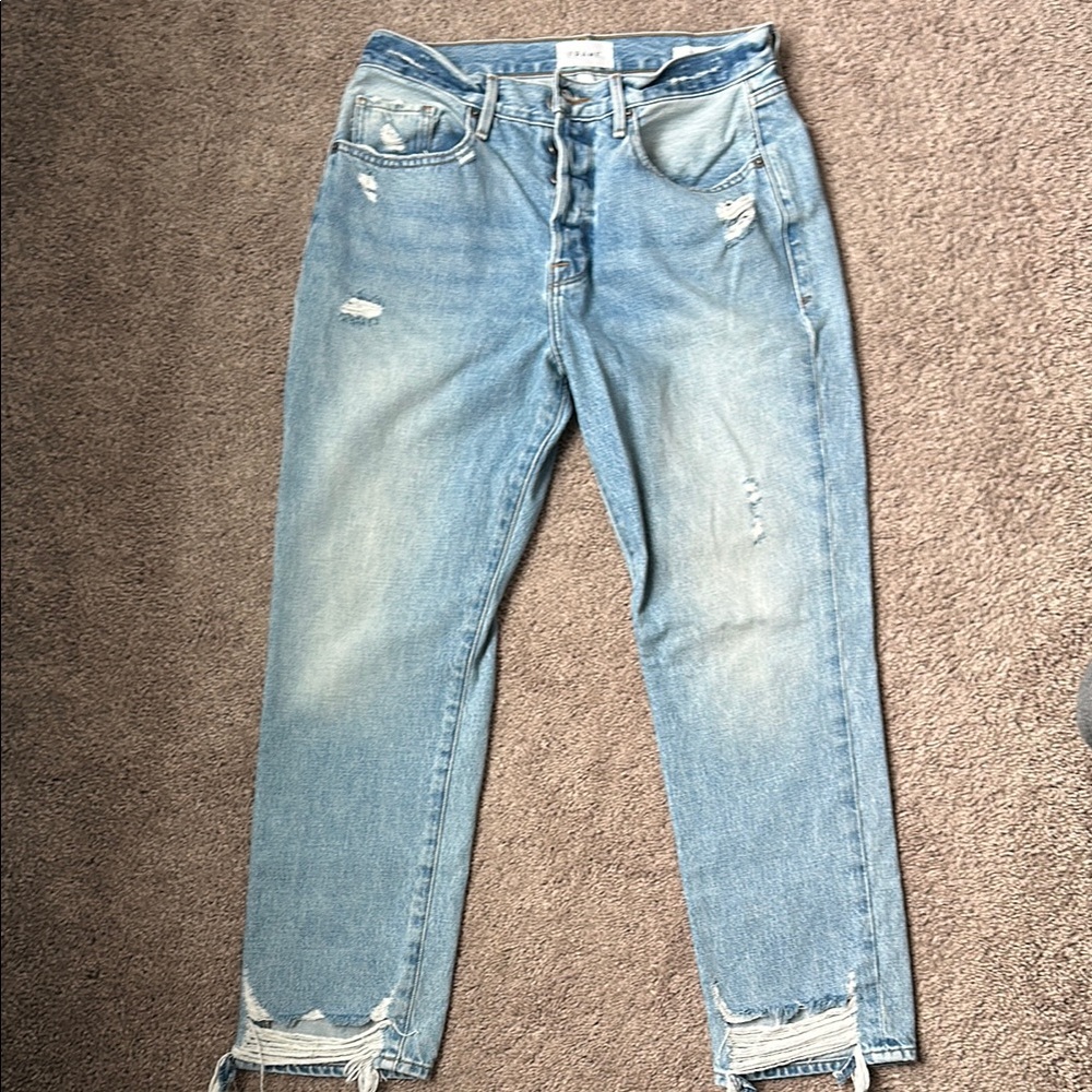 Frame Denim Light Blue Distressed Cropped Jeans
